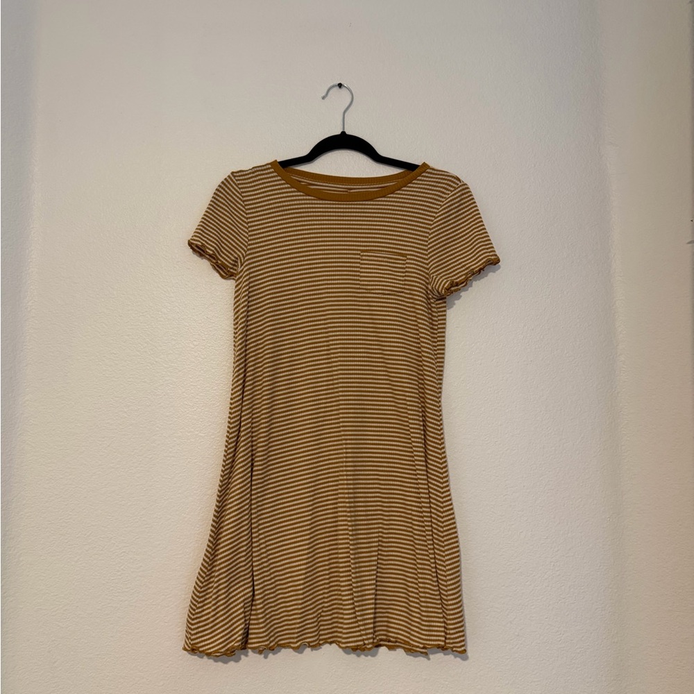 SO Mustard and White Striped T-Shirt Dress